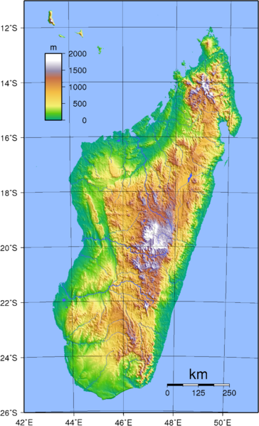 Madagaskar, Relief, Topgraphie, Landkarte